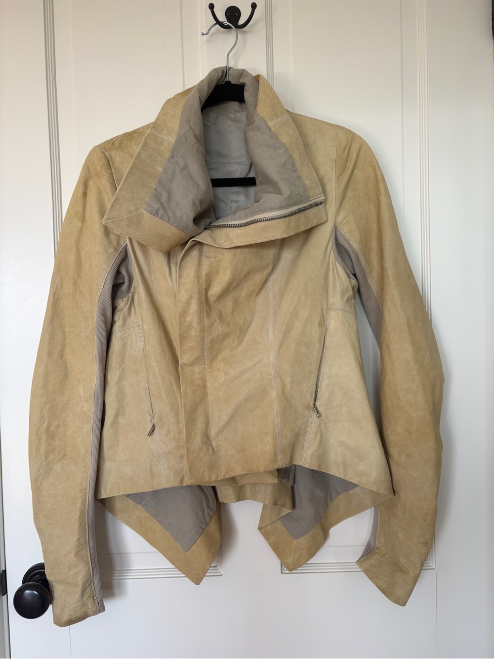Rick Owens Naska Lambskin Assymetrical Leather Jacket